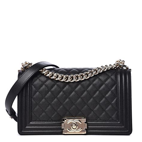 chanel new medium boy quilted caviar bag in black